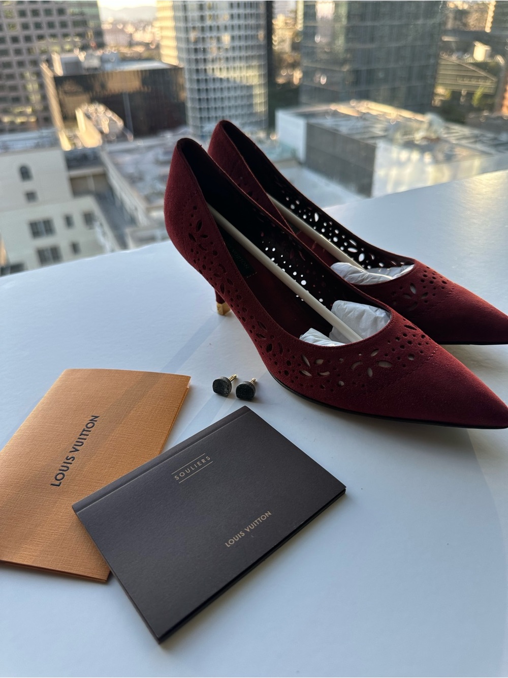 Louis Vuitton Women’s Shoes Size 37.5 Burgundy Suede with laser cut design